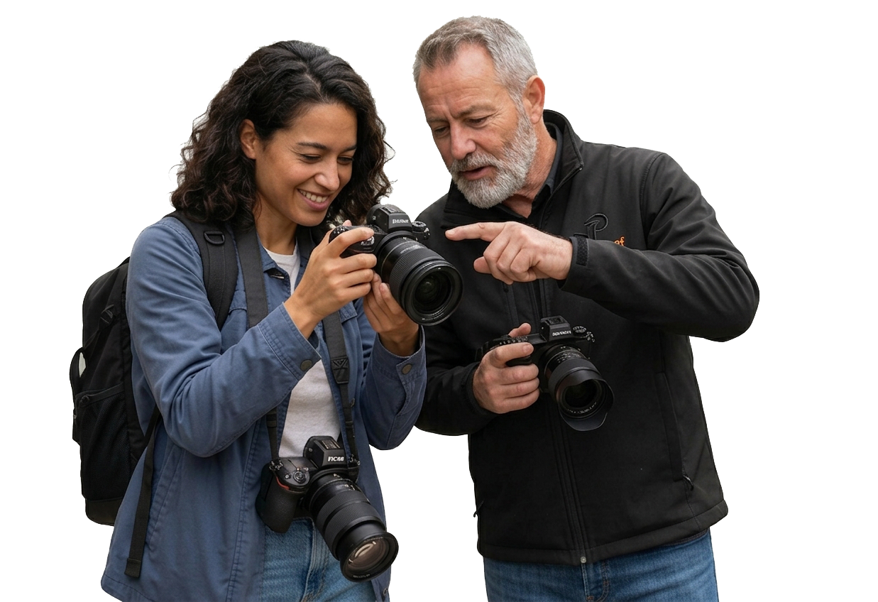 Photographe professionnel PhotoProf donnant un cours de photo à un élève